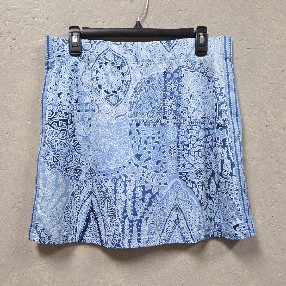 Gretchen Scott Designs Blue and White Jersey Knit Skort With Zipper Pockets